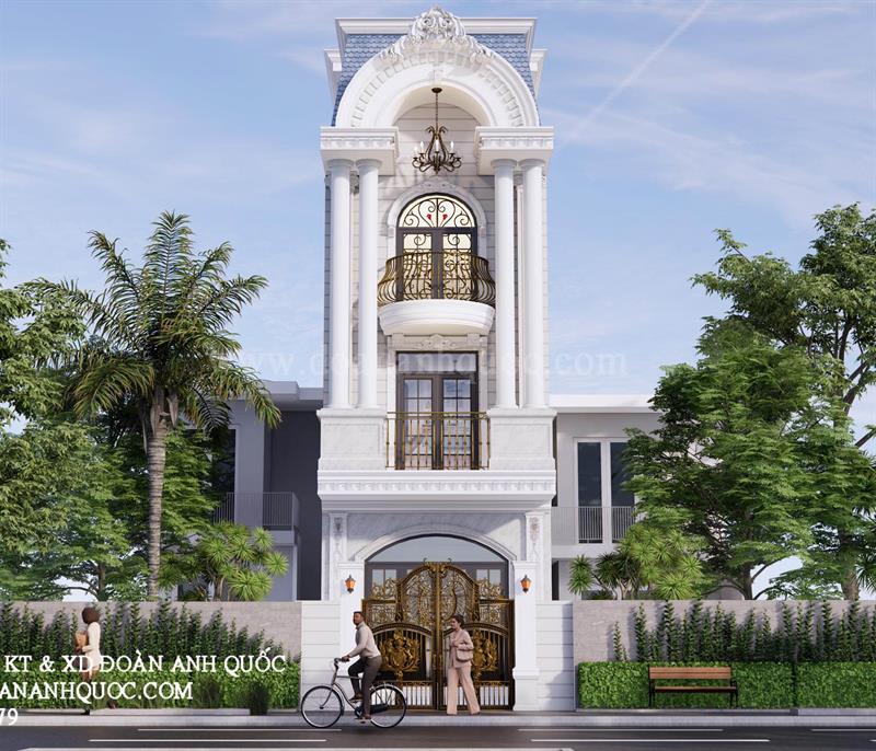 Thiết kế nhà Phan Thiết, Xây nhà trọn gói Phan Thiết, Thi công nhà trọn gói Phan Thiết, Thiết kế Thi công nội thất Phan Thiết Bình Thuận, Công ty Xây dựng Bình Thuận, Thiết kế nhà Bình Thuận, Xây nhà trọn gói Bình Thuận. Thiết kế nhà phố tân cổ điển 3 tầng tại Phan Thiết - MS 40